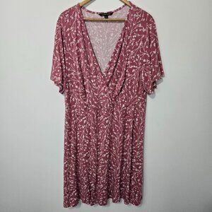 41 Hawthorn Elisse Surplice Faux Wrap Knit Dress Sz 3X Pink Floral Boho Feminine